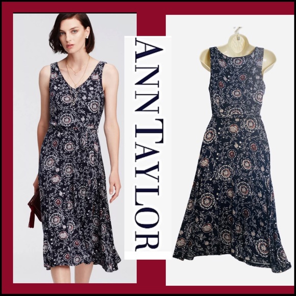 ANN TAYLOR PAISLEY PRINT BELTED JERSEY MIDI DRESS - Picture 6 of 12